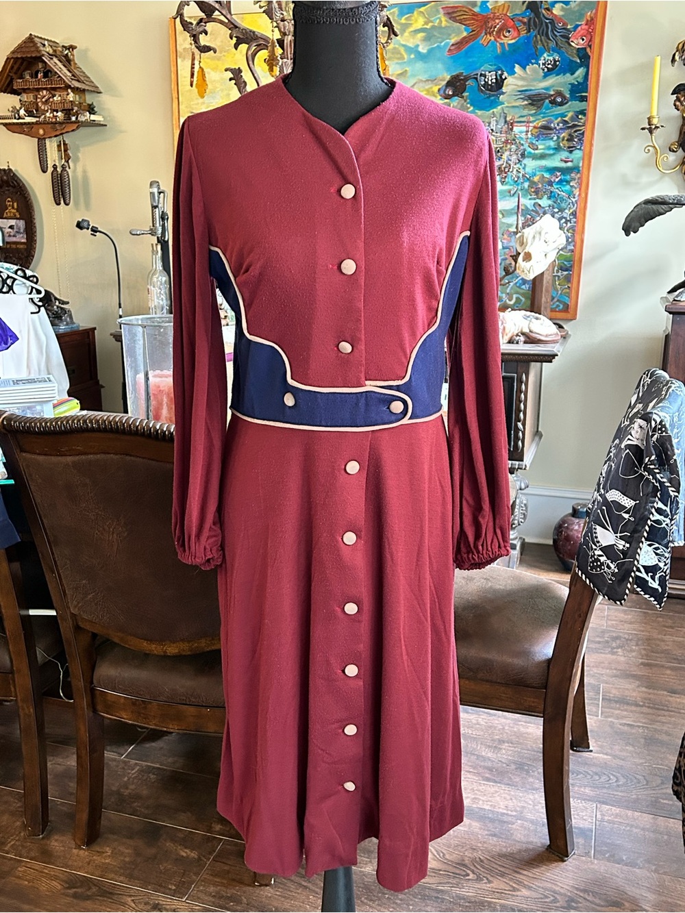 1970’s Women's Western Inspo color block jersey midi dress Sz S